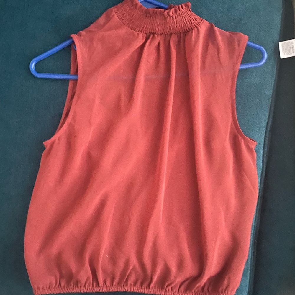Express Pink Sleeveless Smocked Blouse with Mandarin Collar